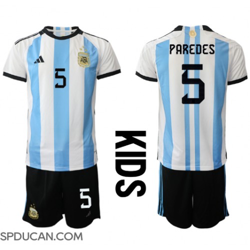 Dječji Nogometni Dres Argentina Leandro Paredes #5 Domaci SP 2022 Kratak Rukav (+ Kratke hlače)